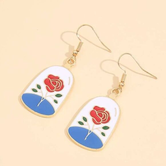 Halloween Y2K Disney Beauty and the Beast Magical Rose Charm Drop Earrings - Picture 2 of 5